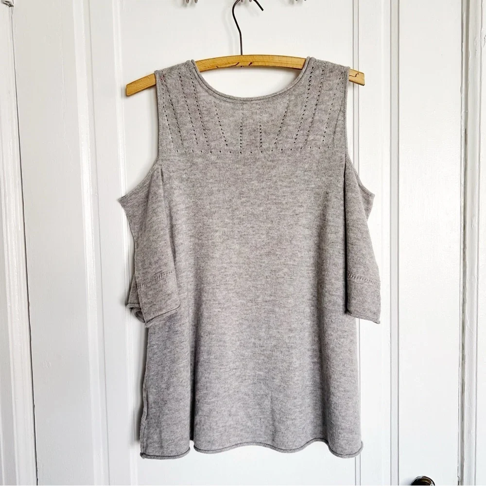 Velvet • Wool Blend Cold Shoulder Sweater heather grey cashmere knit pullover - Picture 10 of 12